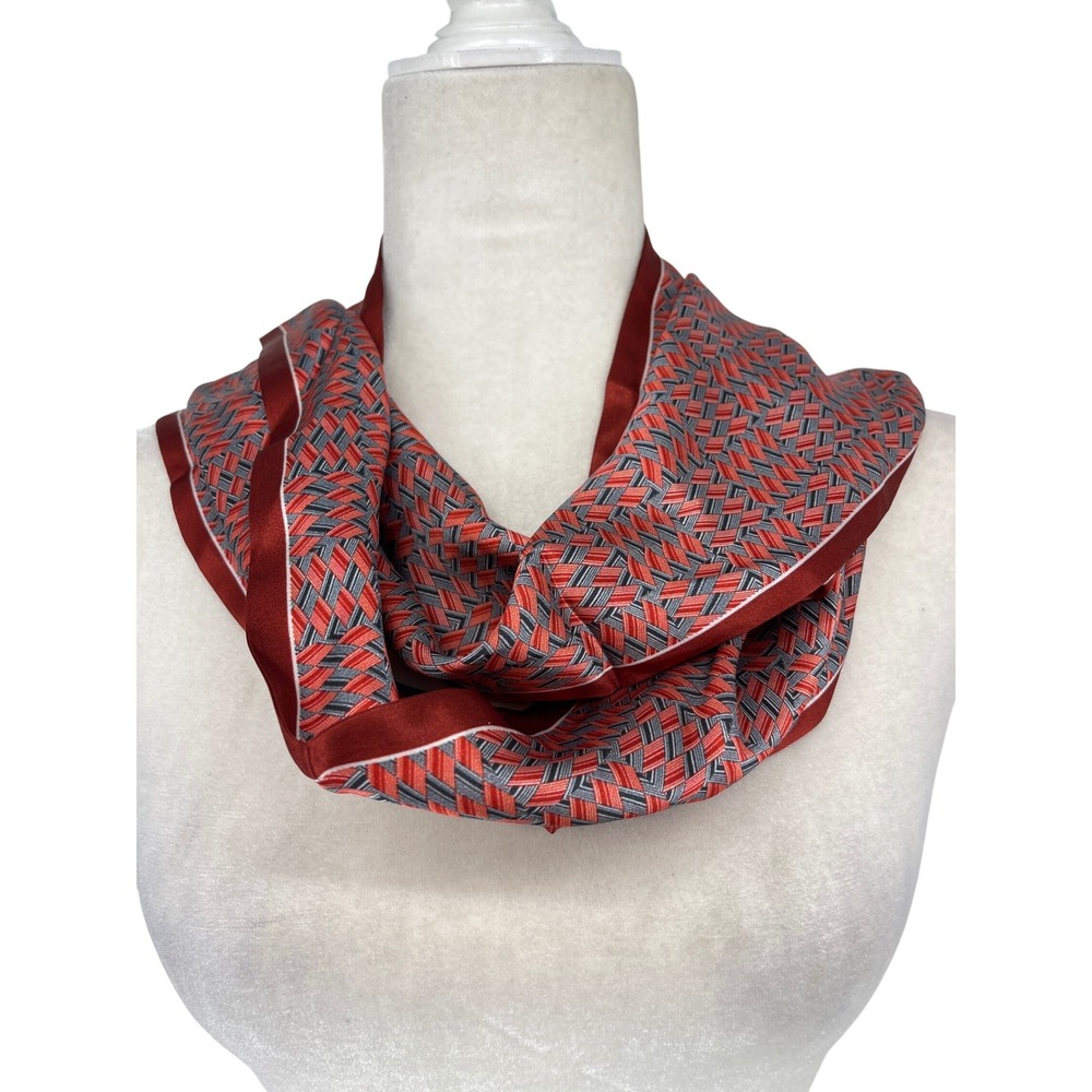 Unbranded 100% Silk Geometric Basketweave Skinny Scarf Red Grey Black 58‎ x 7 cm - Picture 3 of 4